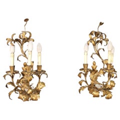 Vintage Pair of 20th Century Gilded Metal Italian Wall Lights, 1960