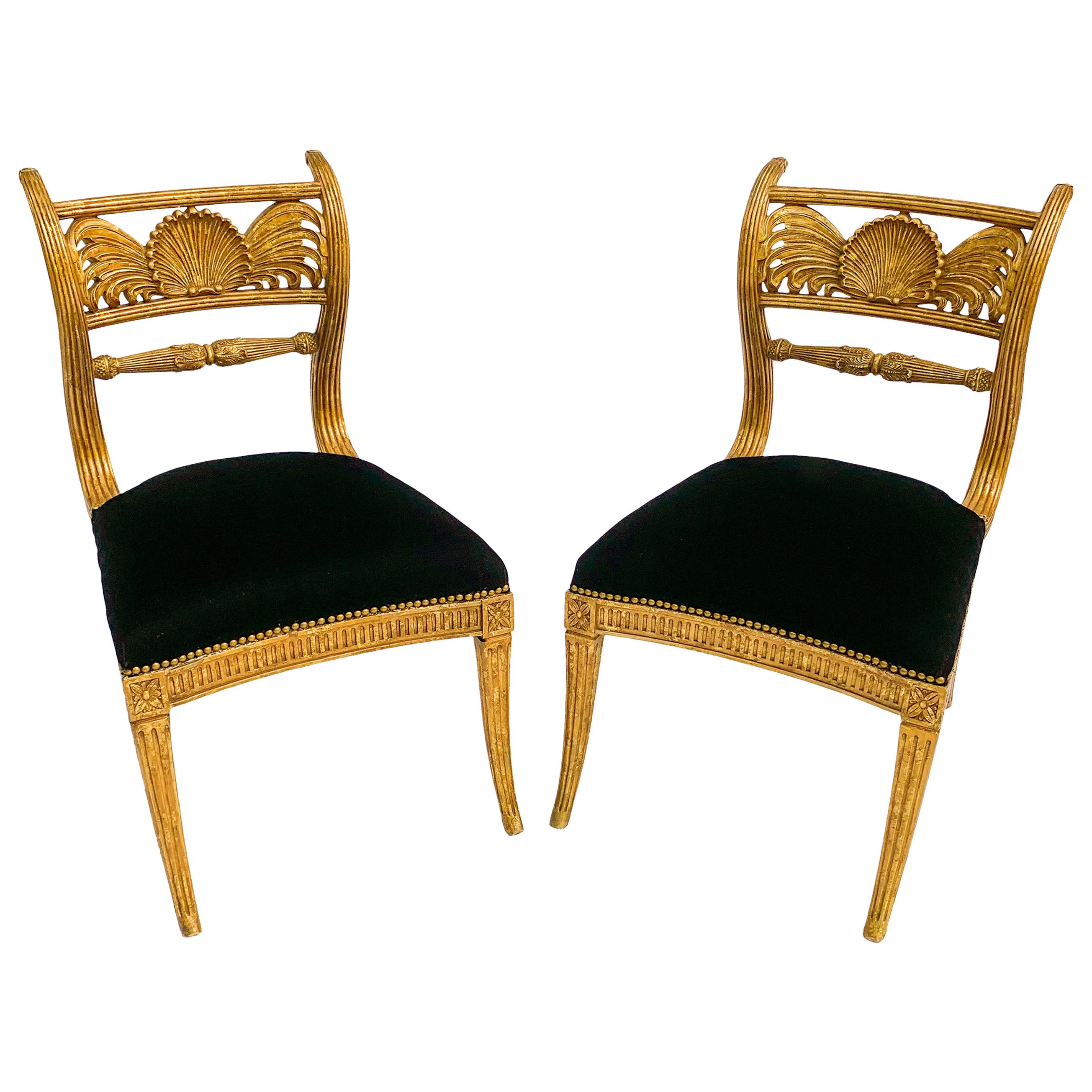 Pair of 20th Century Gilded Regency Style Side Chairs by Maitland Smith