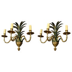 Pair of 20th Century Gilt Brass and Painted Metal Italian Wall Lights, 1960