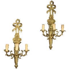 Pair of 20th Century Gilt Bronze French Wall Lights, 1960