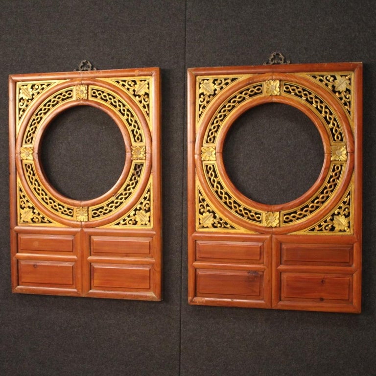 Pair of 20th Century Gilt Exotic Wood Frames Decorative Panels, 1950 at 1stDibs
