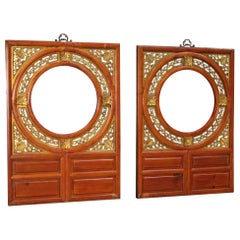 Pair of 20th Century Gilt Exotic Wood Frames Decorative Panels, 1950