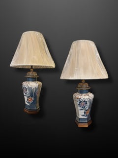 Pair of 20th Century Gilt Hand Painted Oriental Crackleware Lamps