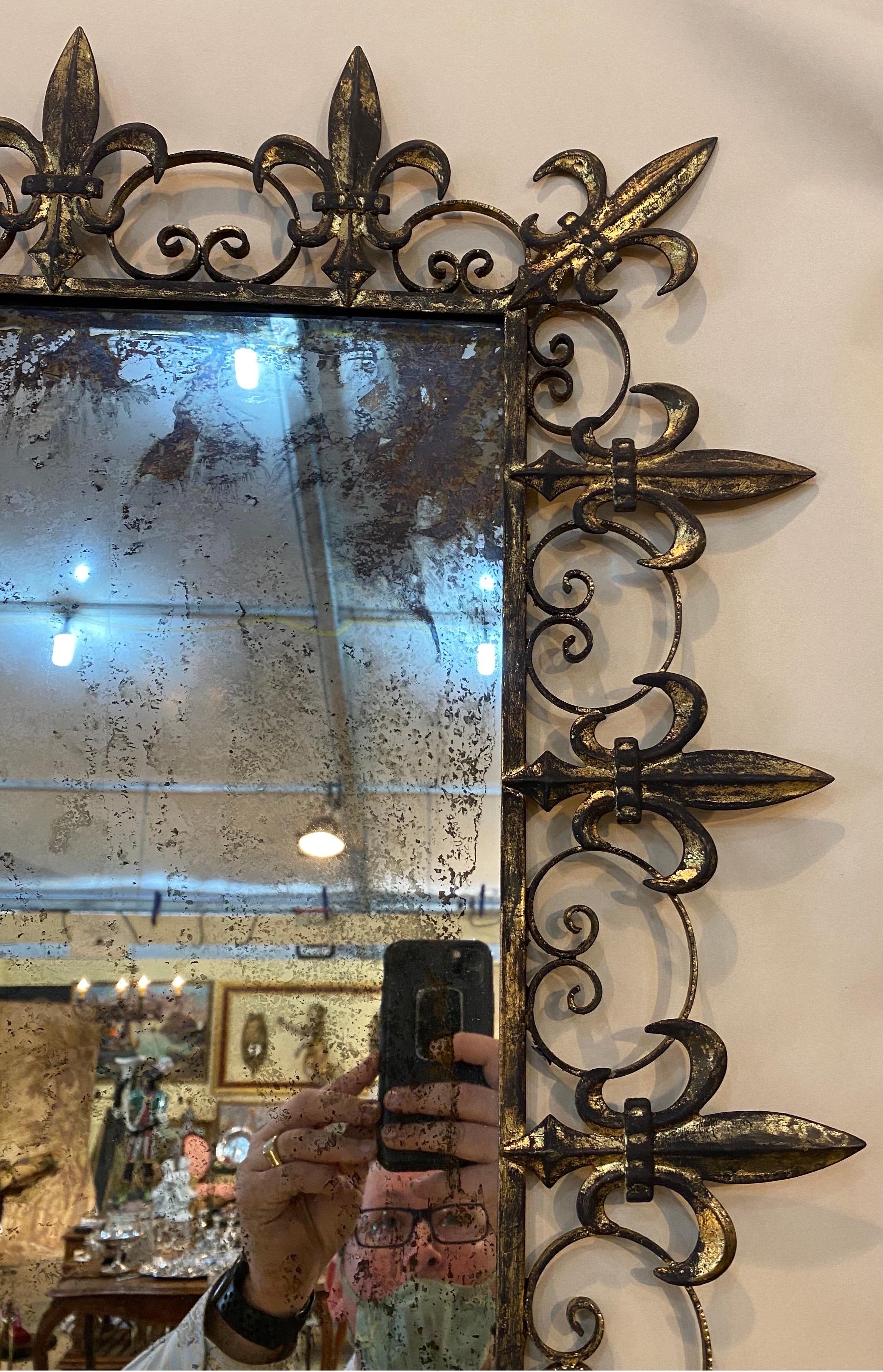 Pair of 20th Century Gilt Metal Fleur-de-Lys Mirrors 8