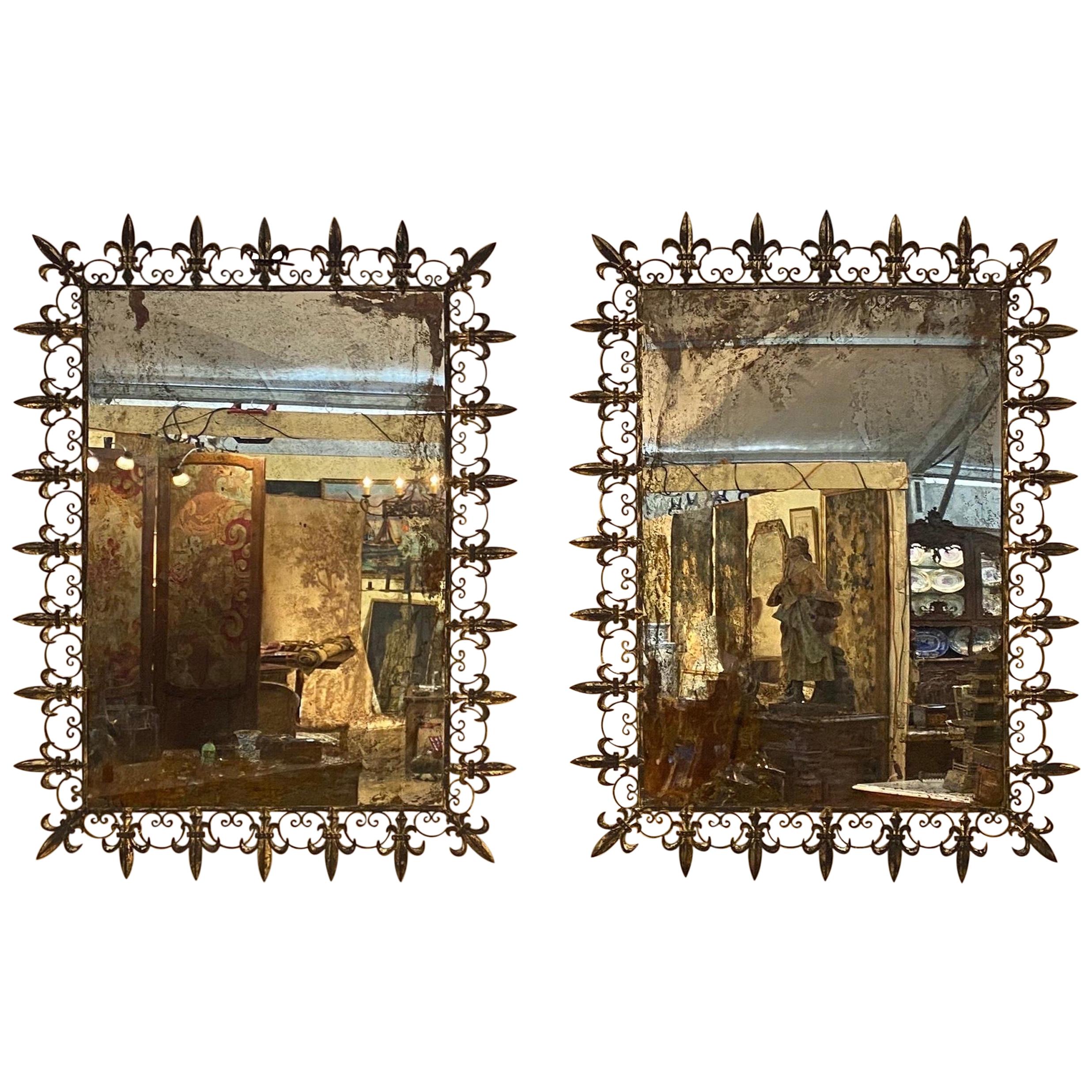 Pair of 20th Century Gilt Metal Fleur-de-Lys Mirrors