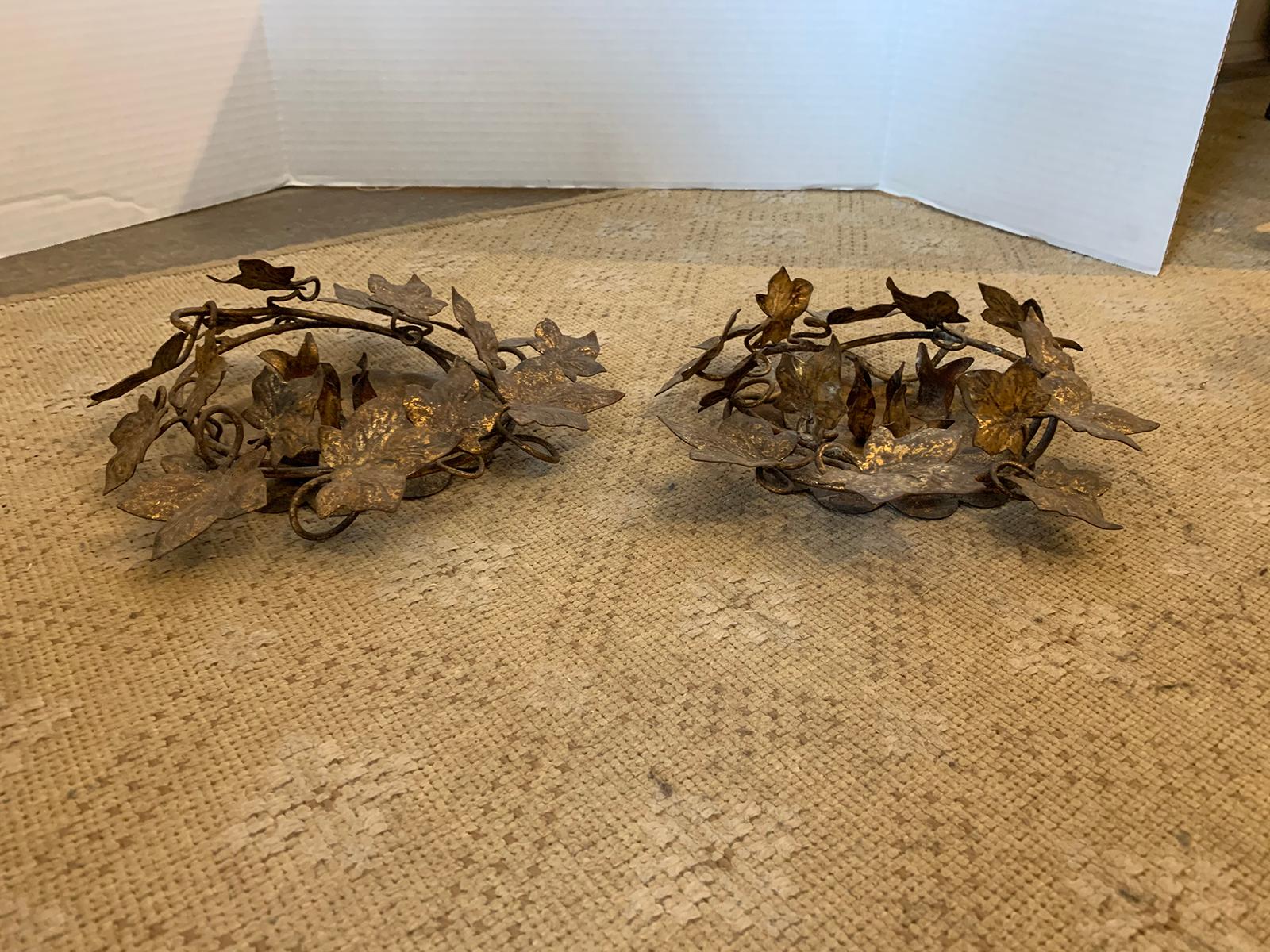 Pair of 20th Century Gilt Metal Ivy Candleholders, circa 1960s In Good Condition For Sale In Atlanta, GA