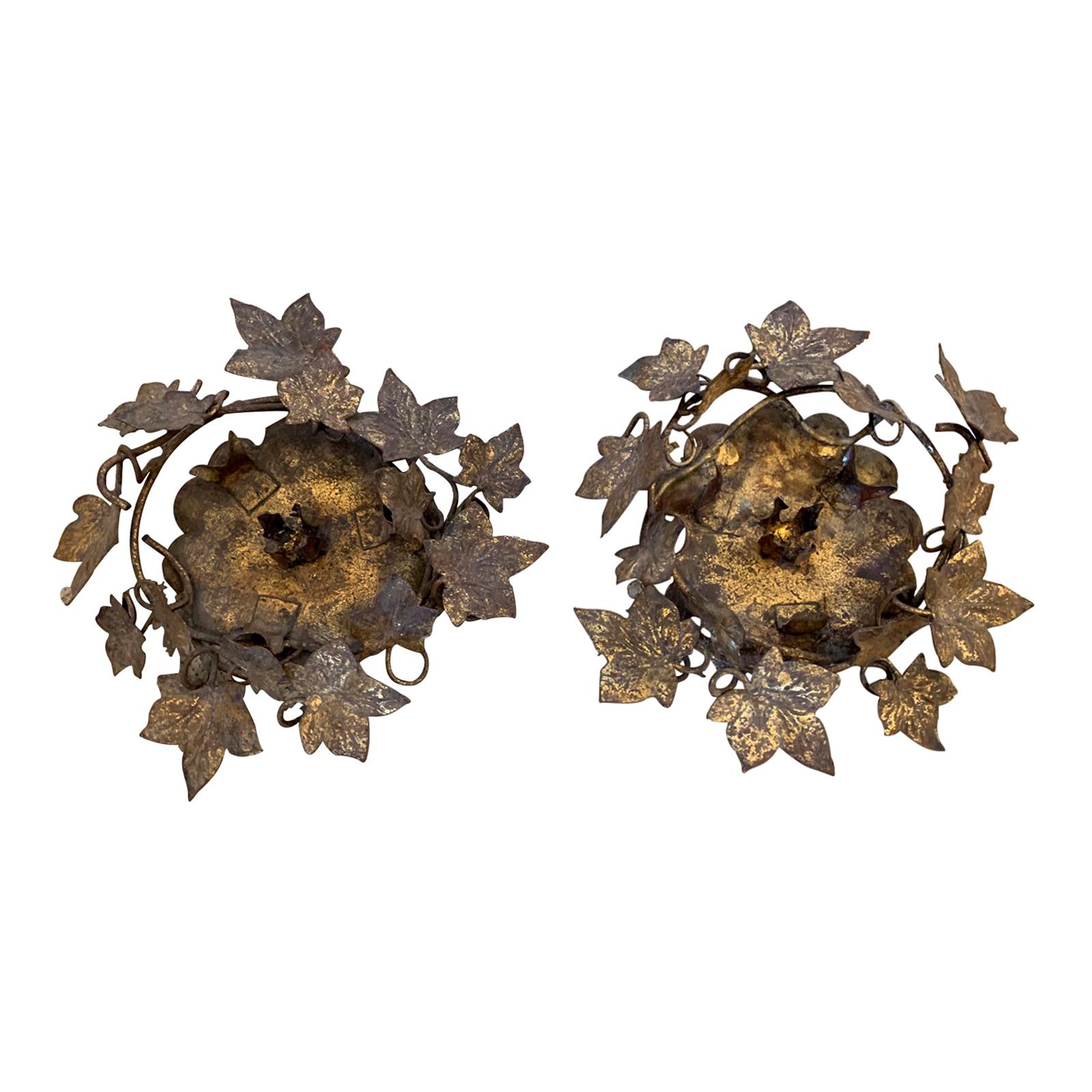 Pair of 20th Century Gilt Metal Ivy Candleholders, circa 1960s For Sale