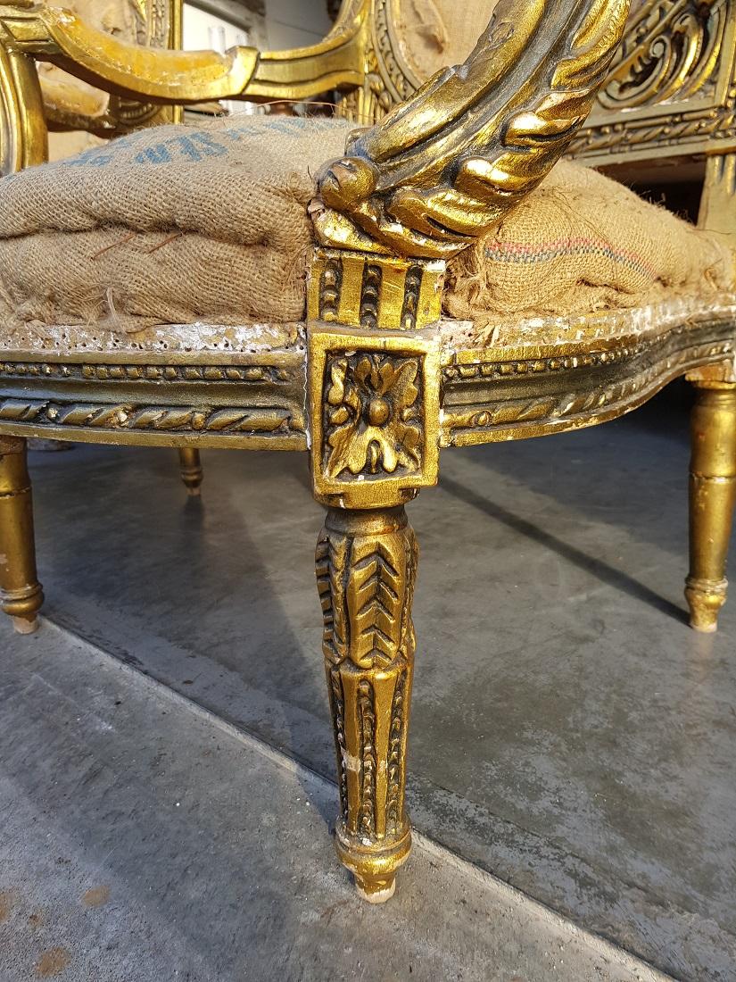 Pair of 20th Century Gilt Wooden Armchairs in Louis XVI Style For Sale 2