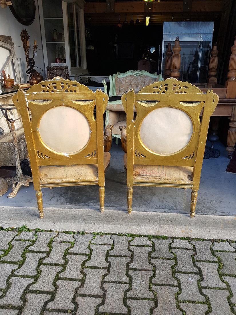 Pair of 20th Century Gilt Wooden Armchairs in Louis XVI Style For Sale 5