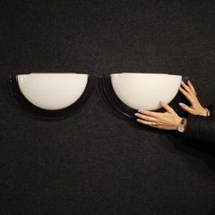 Pair of 20th Century Glass Italian Half-Moon Wall Lights, 1970s