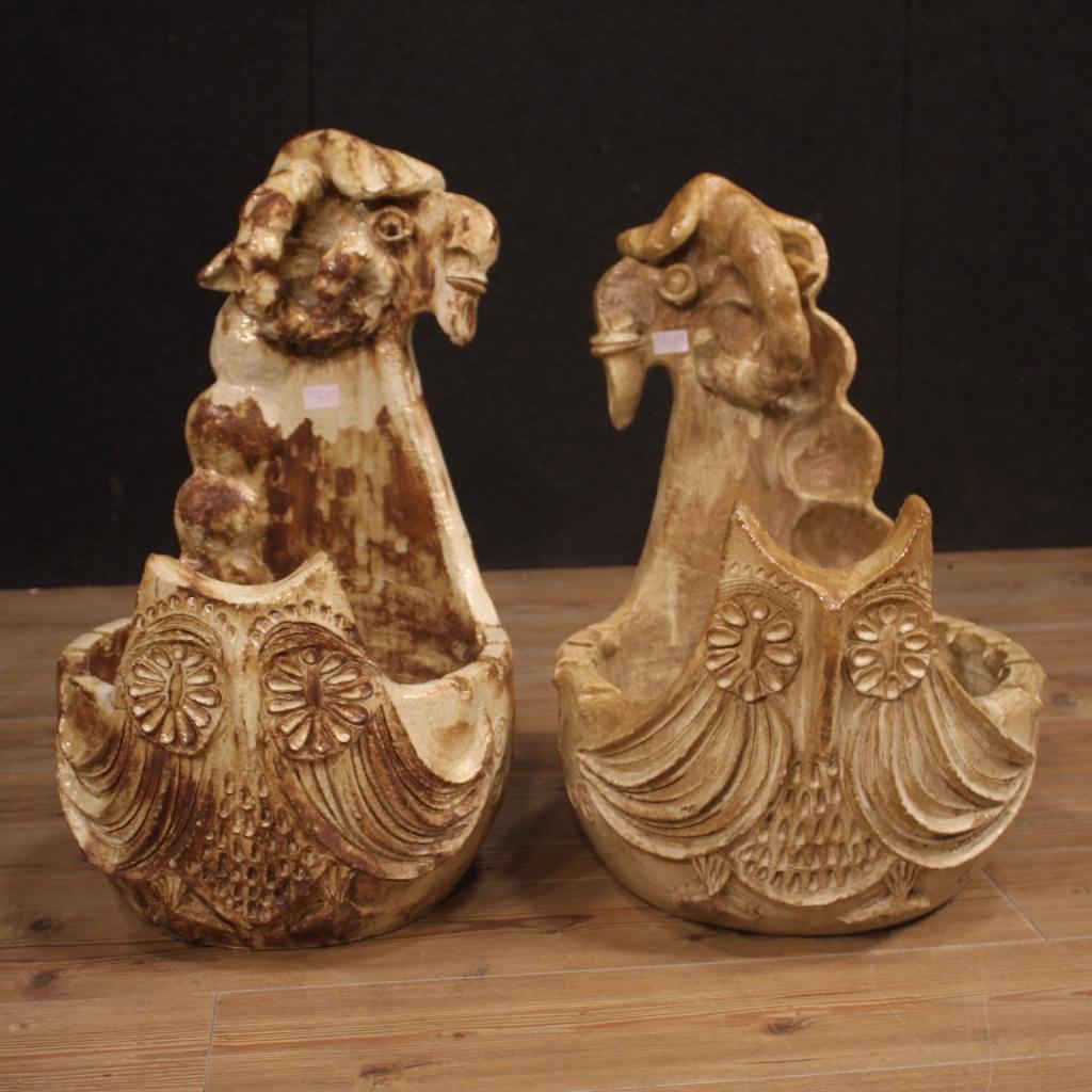 Pair of 20th Century Glazed Terracotta French Sculptures Vases Braziers, 1970 7