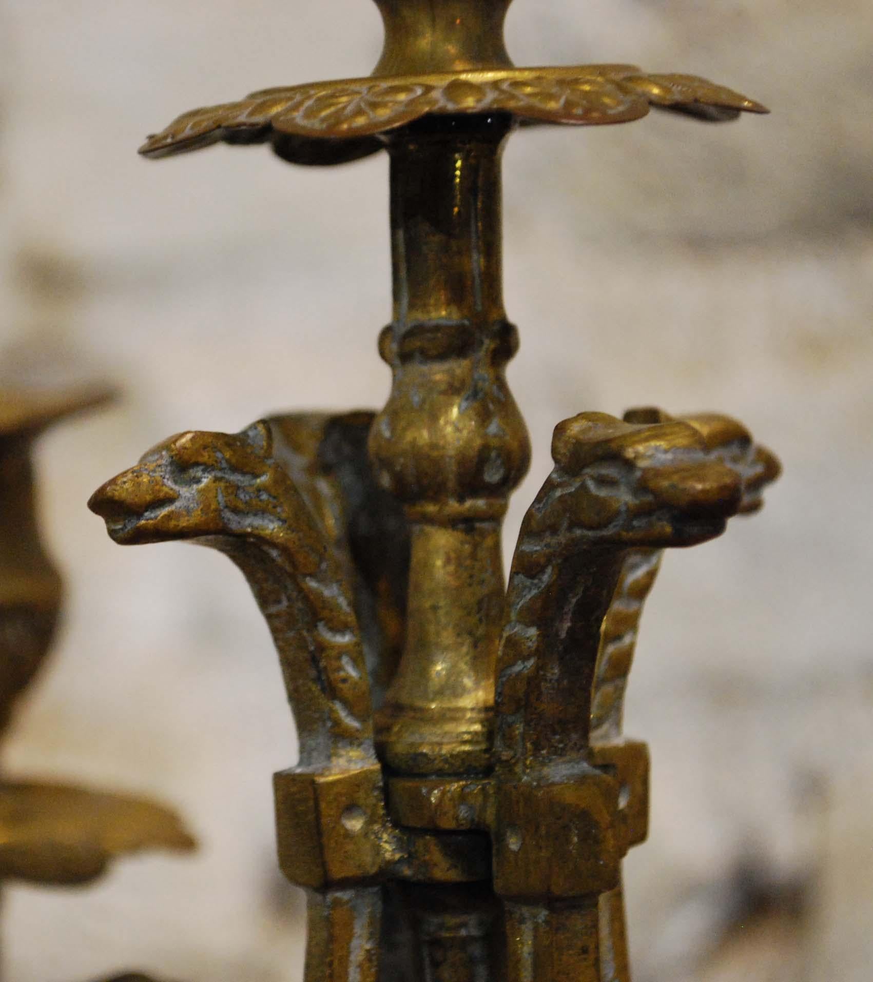 Pair of 20th Century Gold Brass French Candelabras Candlesticks 4