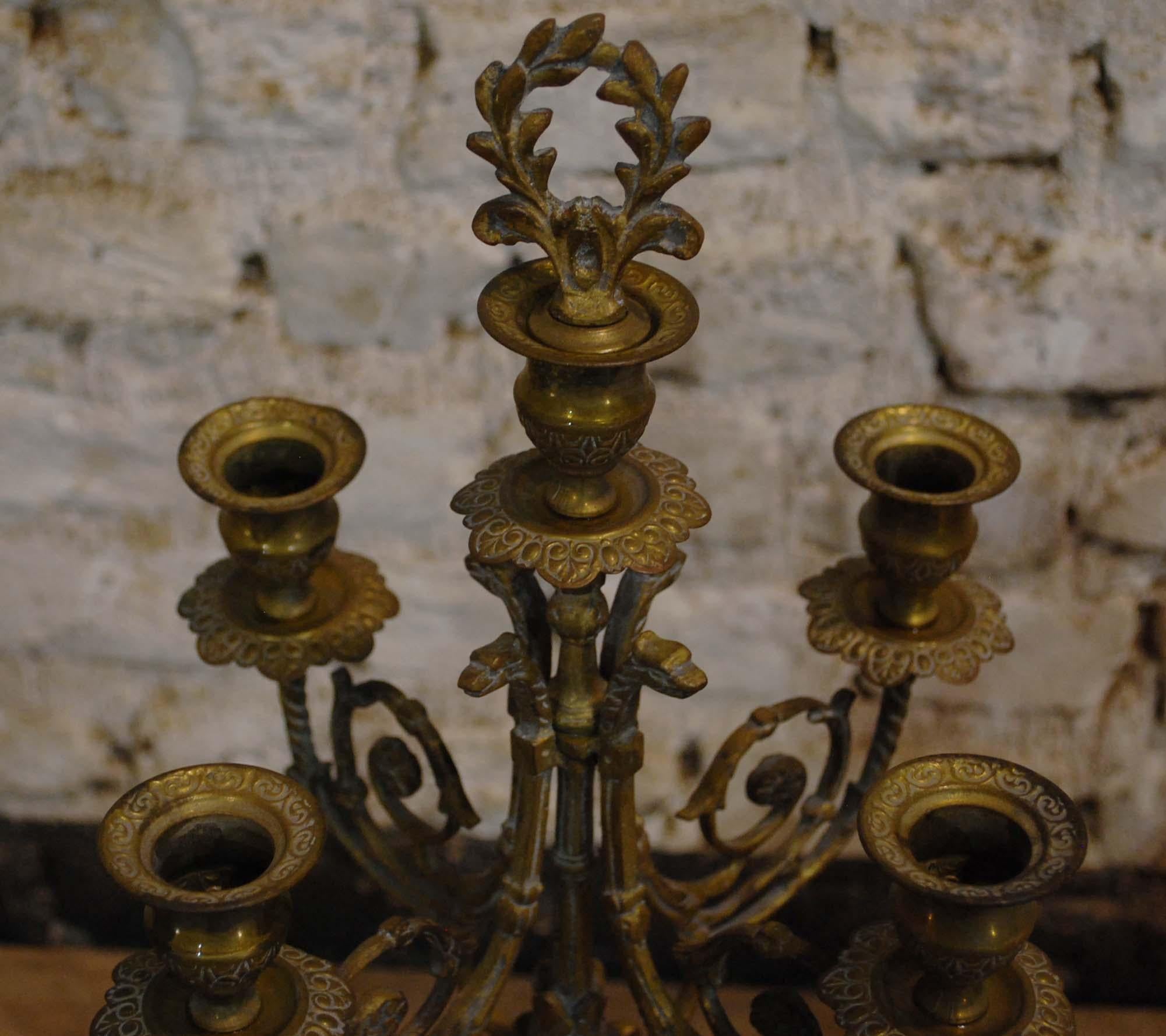 Pair of 20th Century Gold Brass French Candelabras Candlesticks 1