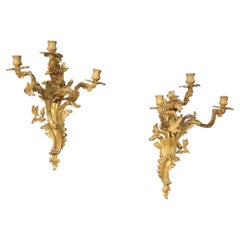 Pair of 20th Century Gold Bronze French Louis XV Style Wall Lights, 1950