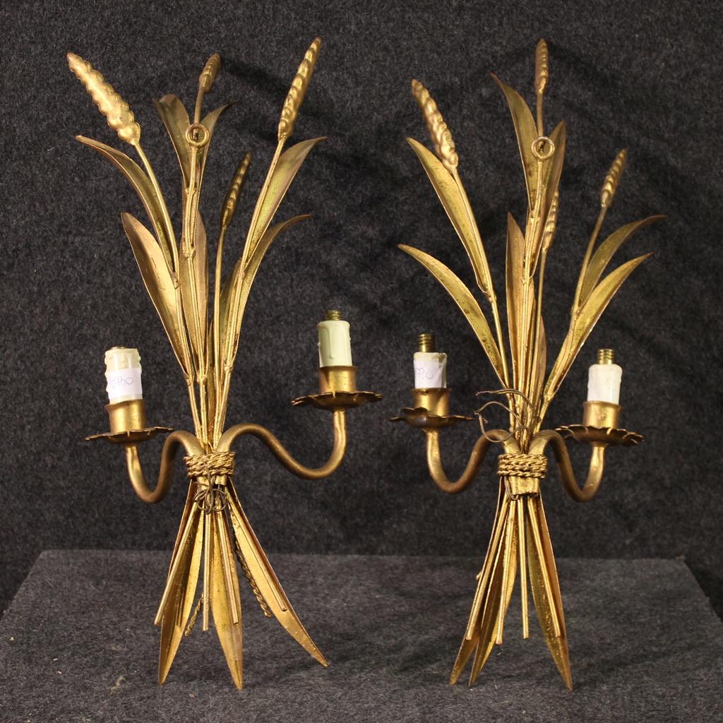 Pair of 20th Century Gold Iron French Wall Lights, 1960 in vendita 6