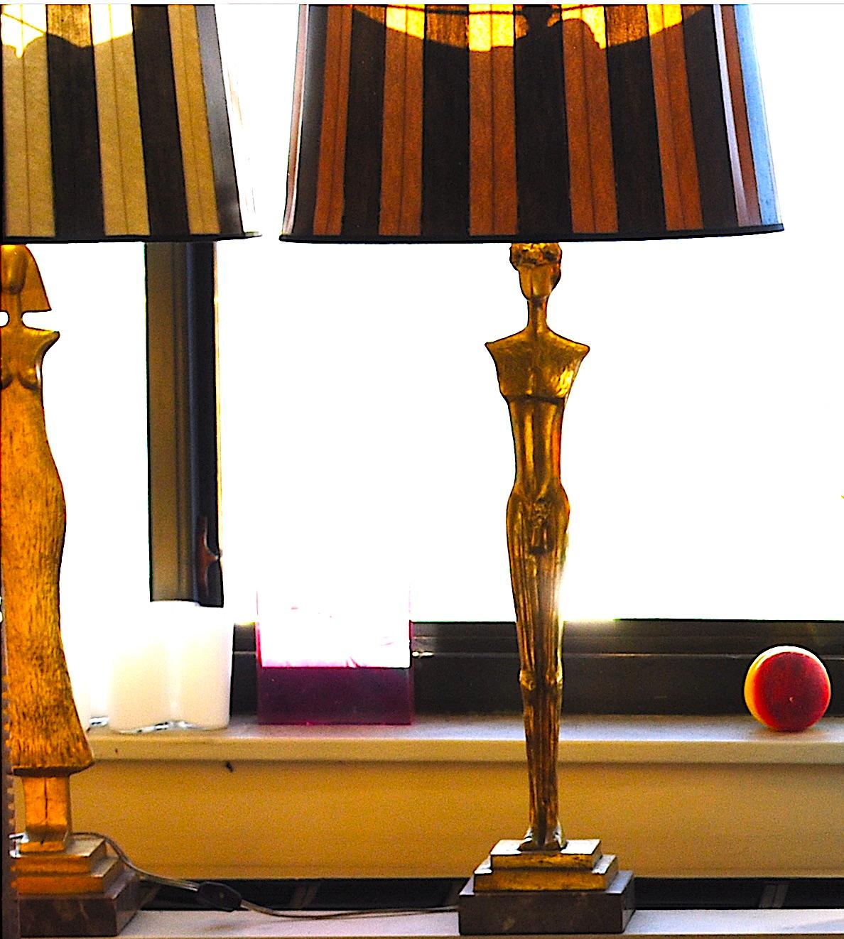 Forged Pair of 20th Century Gold Leaf Bronze Table Lamps in the Style of Giacometti