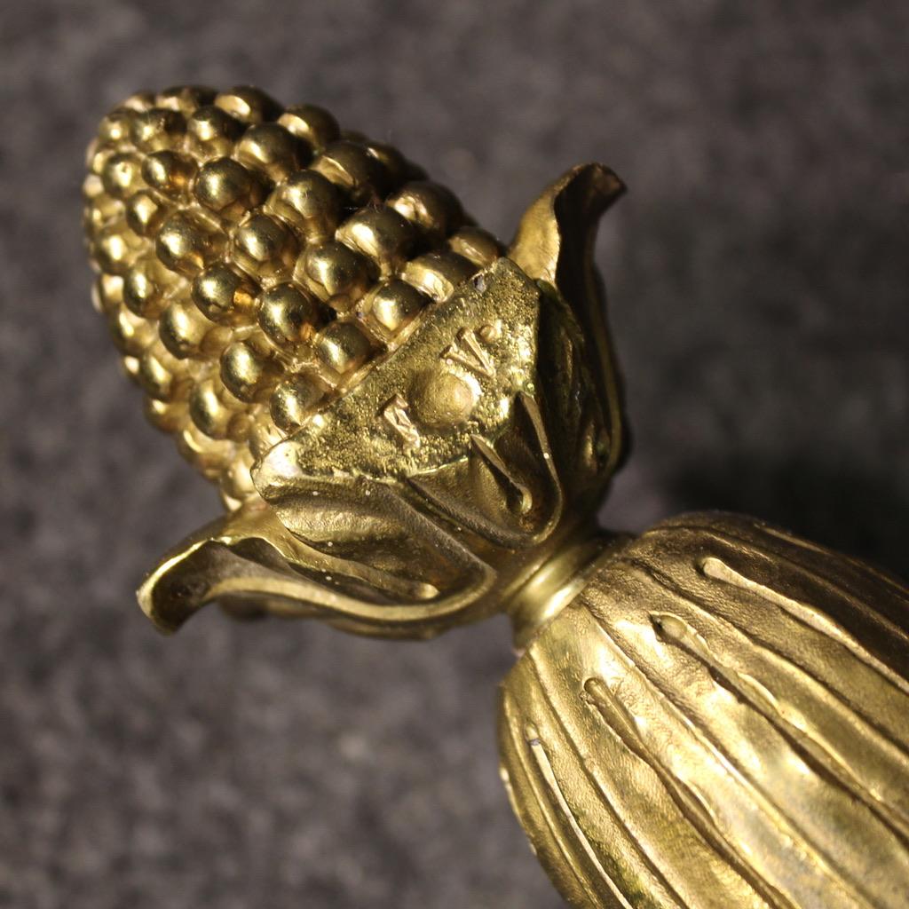 Bronzo Pair of 20th Century Golden and Chiseled Bronze Louis XVI Style Wall Lamps, 1950 in vendita