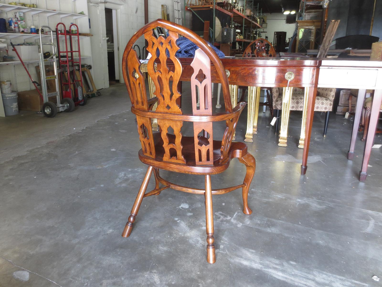 Pair of 20th Century Gothic Style Windsor Armchairs 8