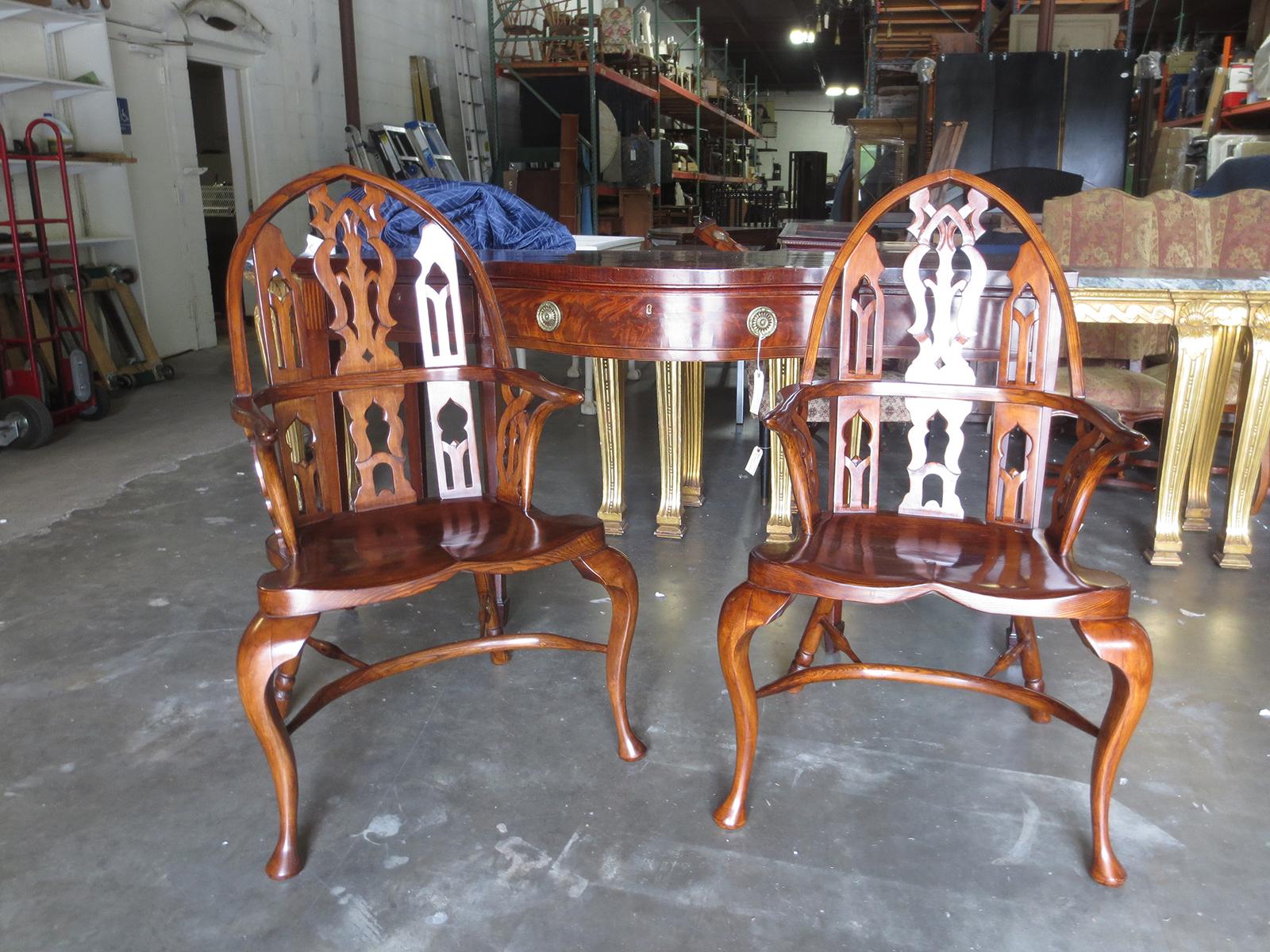 Pair of 20th Century Gothic Style Windsor Armchairs 10