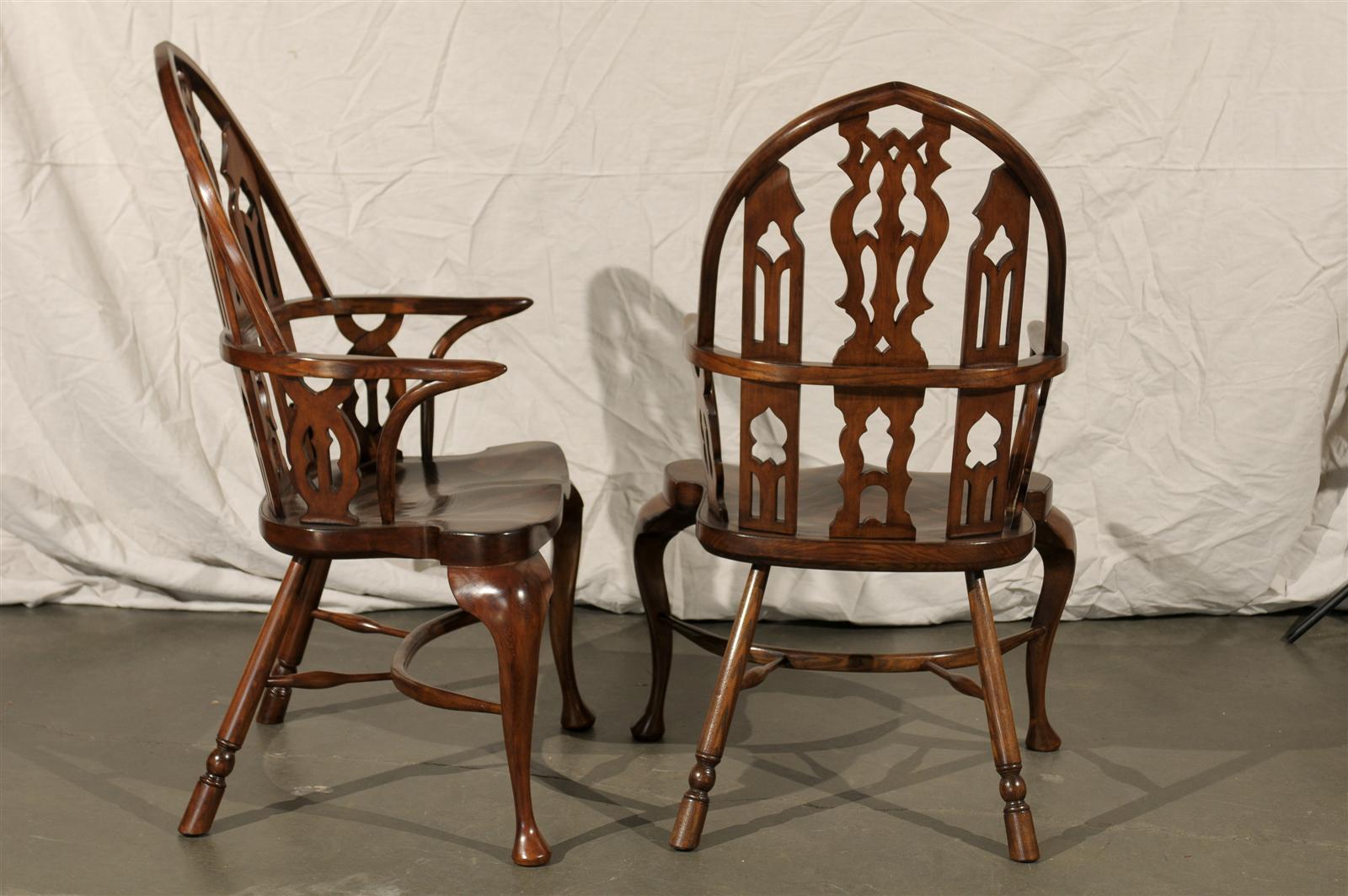 Wood Pair of 20th Century Gothic Style Windsor Armchairs