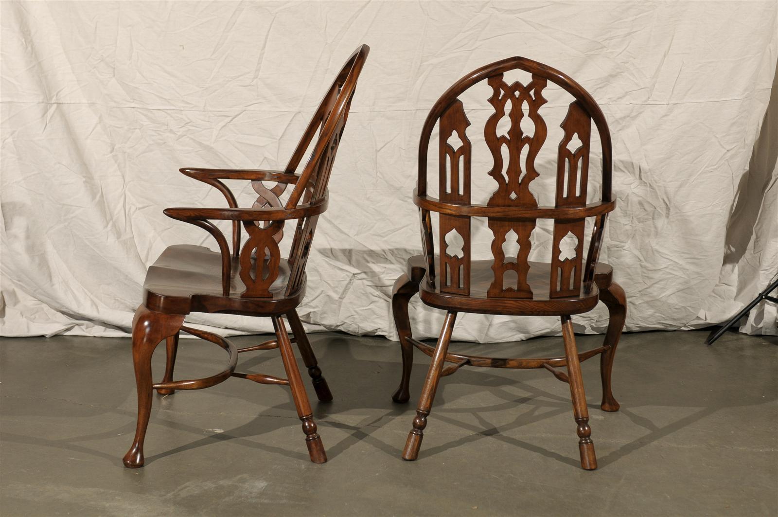 Pair of 20th Century Gothic Style Windsor Armchairs 3