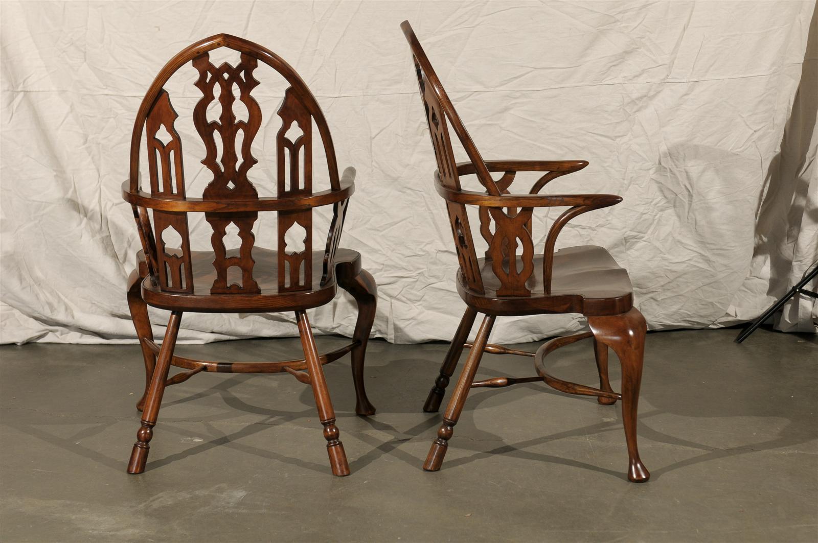 Pair of 20th Century Gothic Style Windsor Armchairs 4