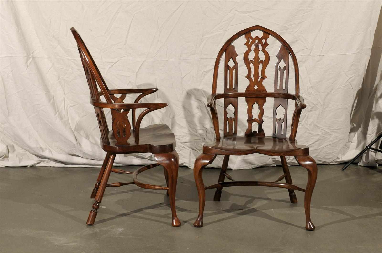 Pair of 20th Century Gothic Style Windsor Armchairs 5