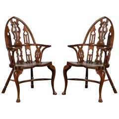 Pair of 20th Century Gothic Style Windsor Armchairs