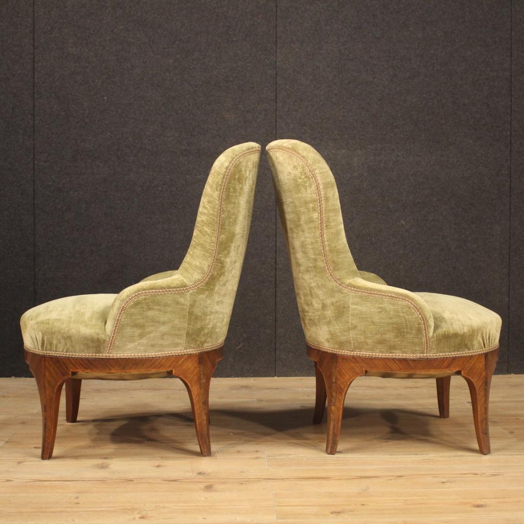 Pair of 20th Century Green Velvet and Wood Italian Louis XV Style Armchairs 1950 In Good Condition In Vicoforte, Piedmont