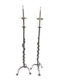Pair of 20th Century Hand-Forged Iron Snake Floor Lamps