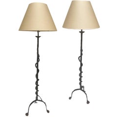 Pair of 20th Century Hand-Forged Iron Snake Floor Lamps