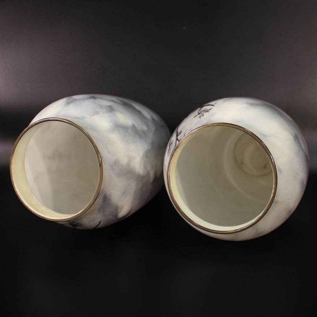 Pair of 20th Century Hand Painted Opaline French Vases, 1920 6