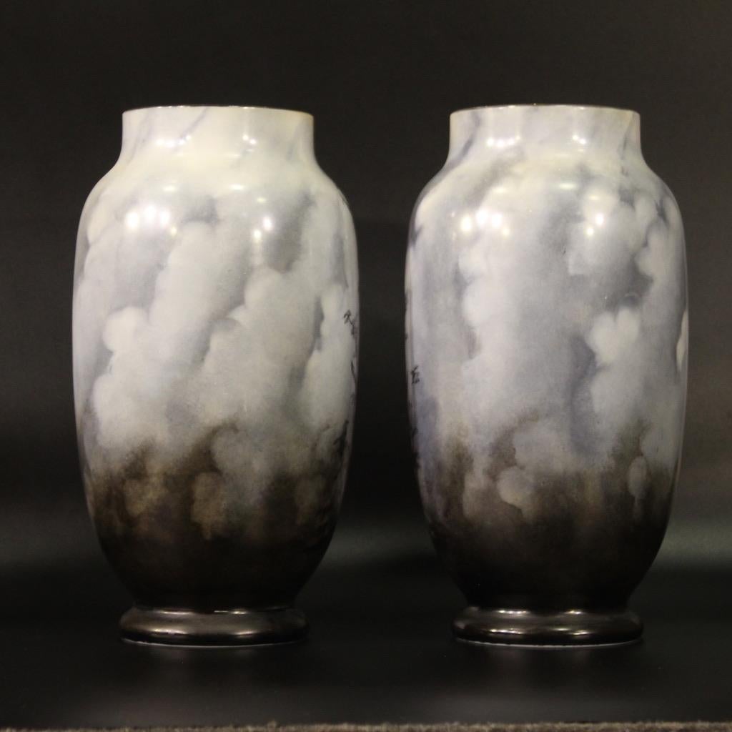 Pair of 20th Century Hand Painted Opaline French Vases, 1920 1