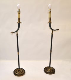 Pair of 20th Century Hollywood Regency Cast Bronze & Brass Horn Floor Lamps