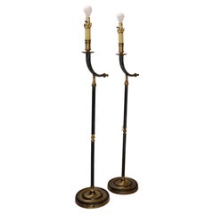 Vintage Pair of 20th Century Hollywood Regency Cast Bronze & Brass Horn Floor Lamps