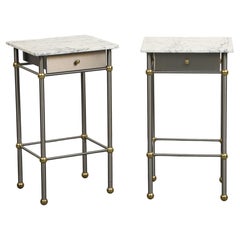 Pair of 20th Century Hollywood Regency Style Marble, Brass and Steel End Tables