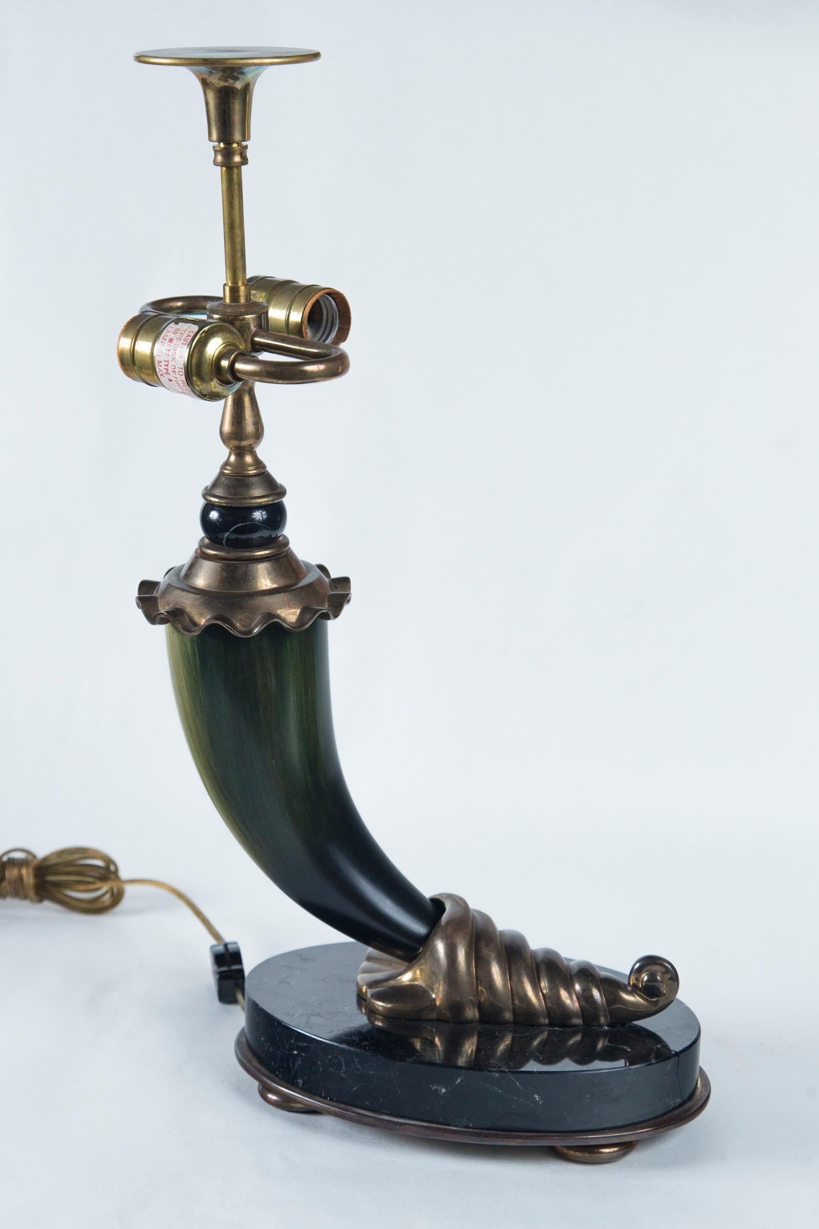 Cast Pair of 20th Century Horn and Brass Table Lamps For Sale