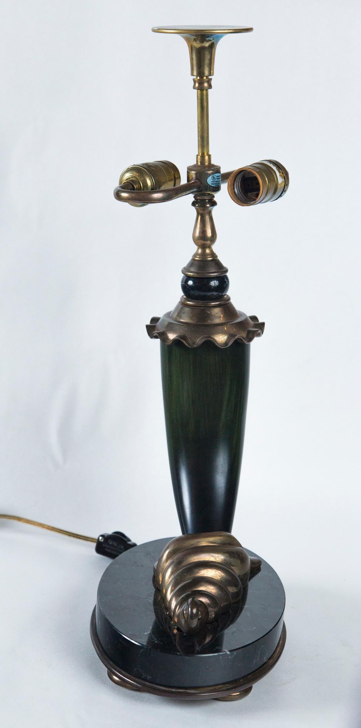 Pair of 20th Century Horn and Brass Table Lamps For Sale 1