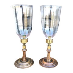 Pair of 20th Century Hurricane Candleholders with Maple Bases