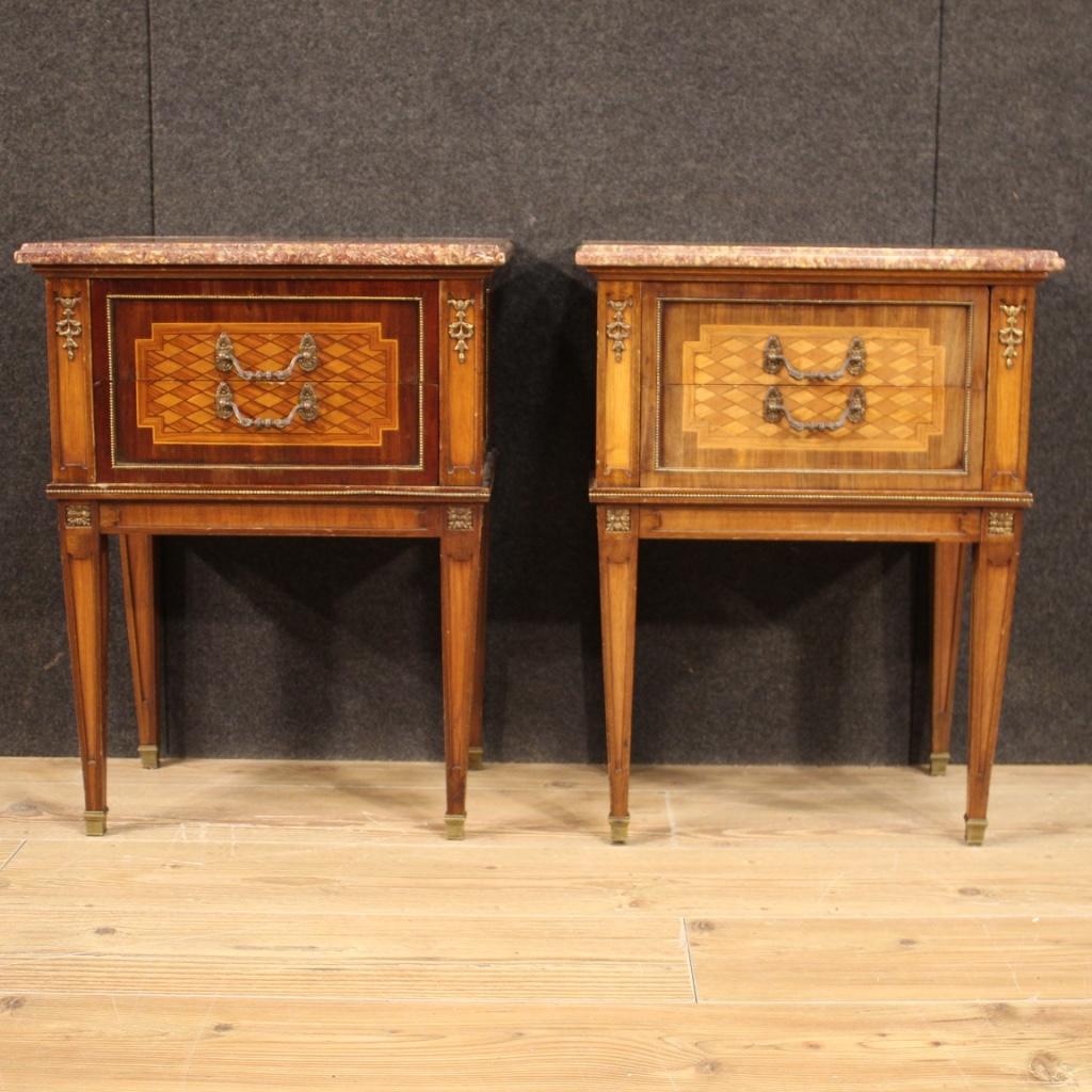 Inlay Pair of 20th Century Inlaid Wood French Louis XVI Style Bedside Tables, 1960
