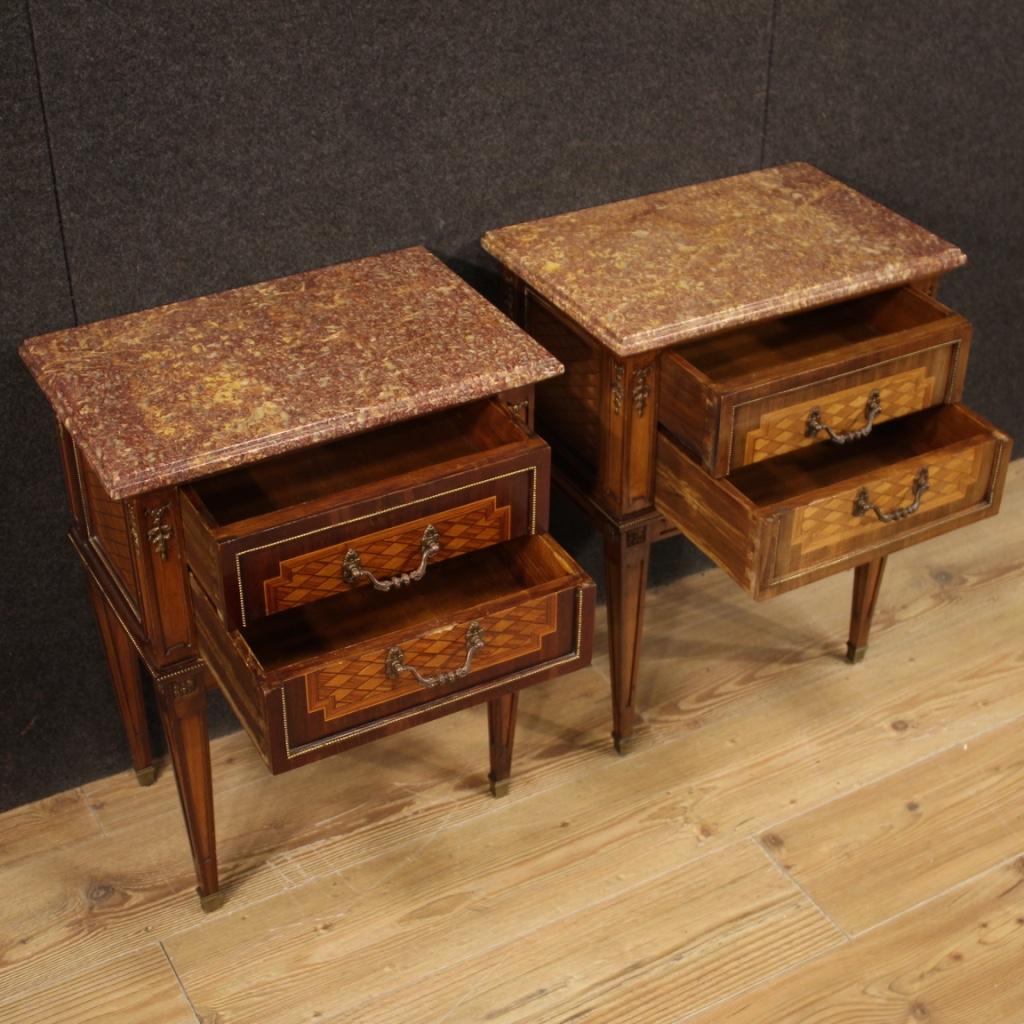 Pair of 20th Century Inlaid Wood French Louis XVI Style Bedside Tables, 1960 1
