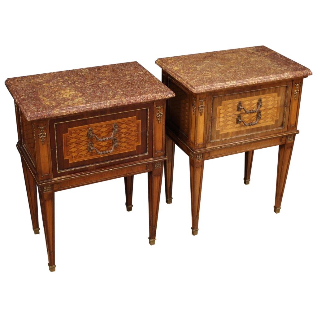 Pair of 20th Century Inlaid Wood French Louis XVI Style Bedside Tables, 1960