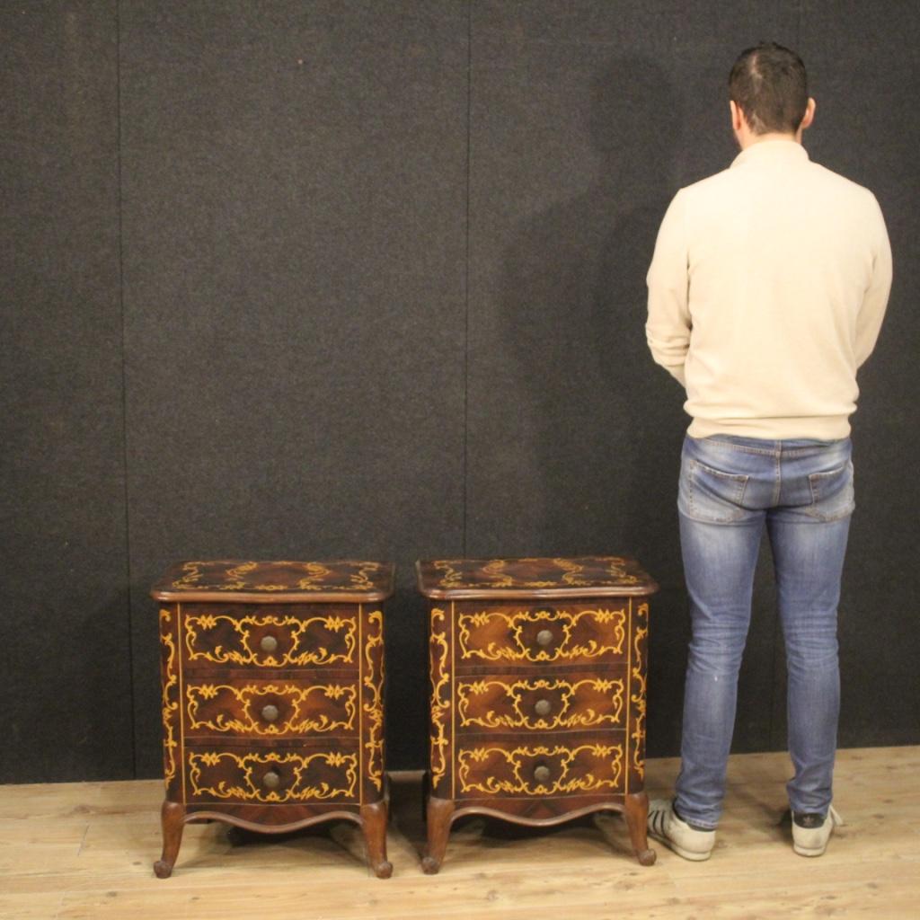 Pair of 20th Century Inlaid Walnut Beech Maple Wood Italian Bedside Tables, 1950 8