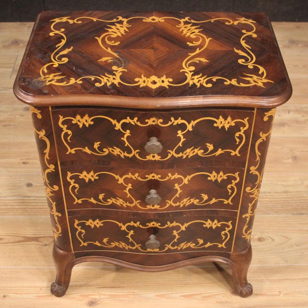 Pair of 20th Century Inlaid Walnut Beech Maple Wood Italian Bedside Tables, 1950 In Good Condition In Vicoforte, Piedmont