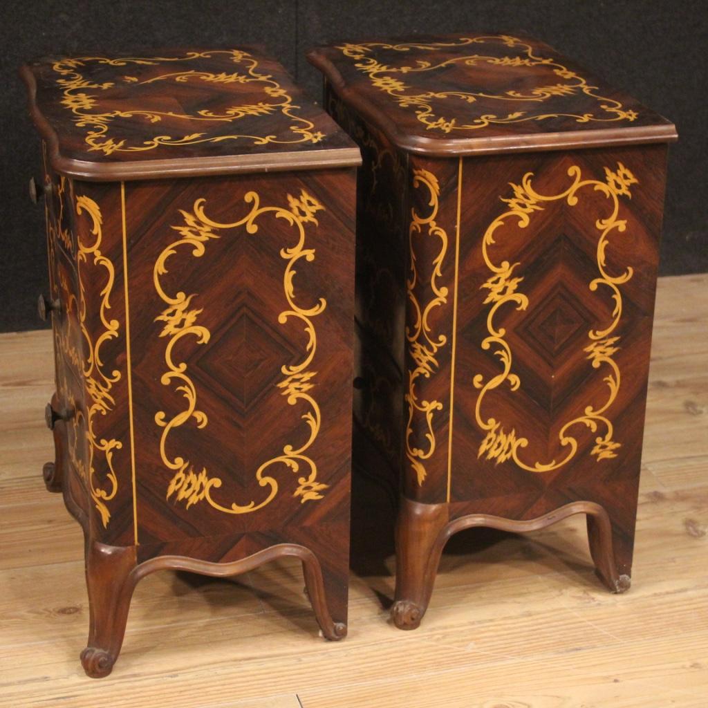 Pair of 20th Century Inlaid Walnut Beech Maple Wood Italian Bedside Tables, 1950 5