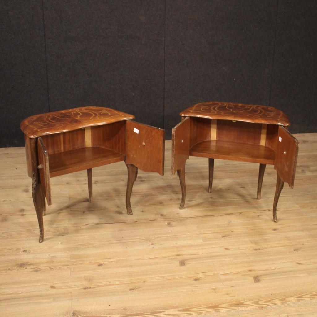 Pair of 20th Century Inlaid Walnut Rosewood Beech Italian Bedside Tables, 1950 7