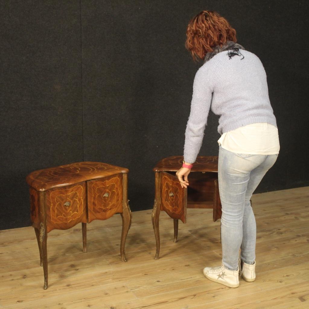 Pair of 20th Century Inlaid Walnut Rosewood Beech Italian Bedside Tables, 1950 In Good Condition In Vicoforte, Piedmont