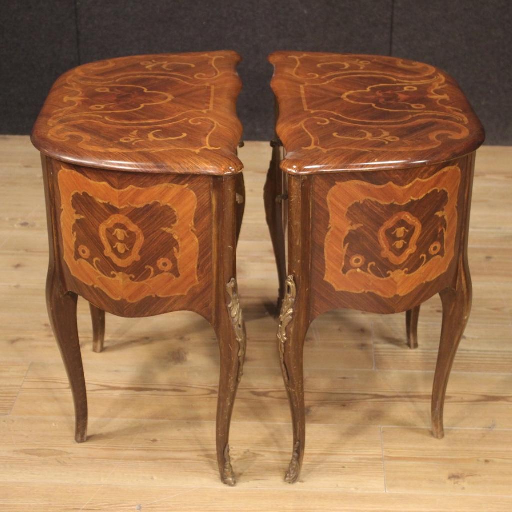 Pair of 20th Century Inlaid Walnut Rosewood Beech Italian Bedside Tables, 1950 1