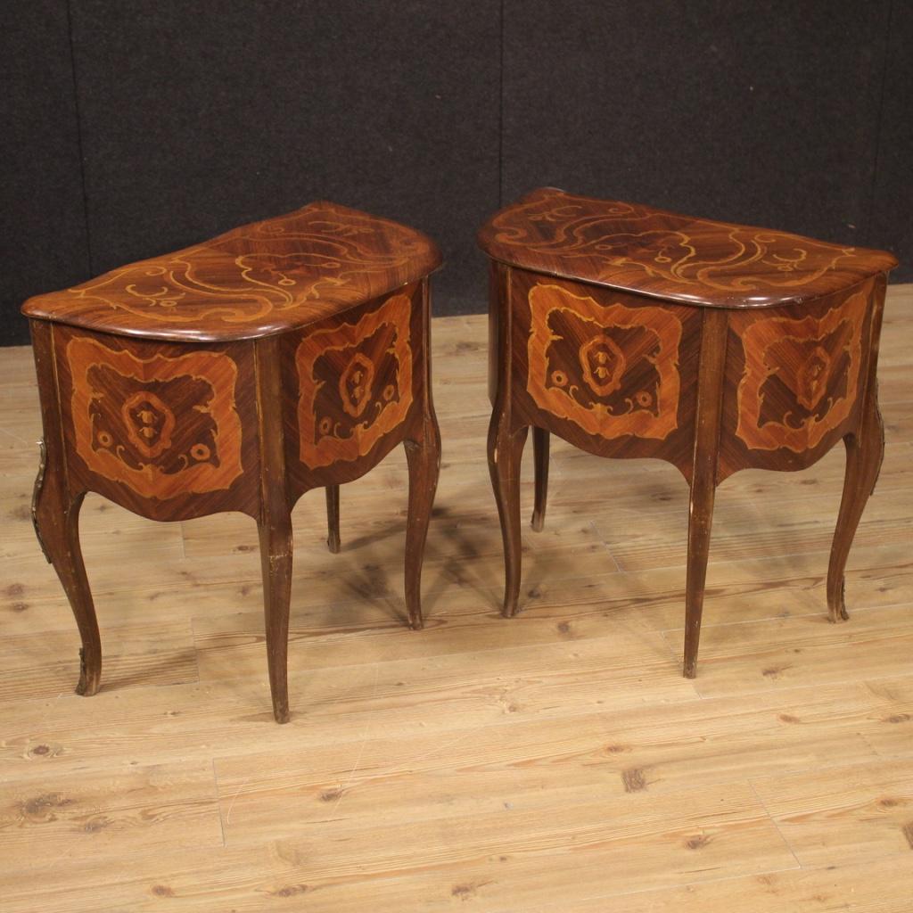 Pair of 20th Century Inlaid Walnut Rosewood Beech Italian Bedside Tables, 1950 2