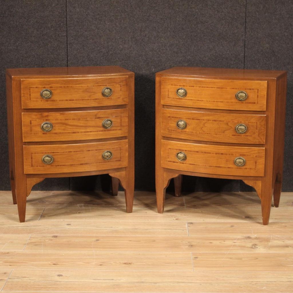 British Pair of 20th Century Inlaid Wood English Bedside Tables, 1970